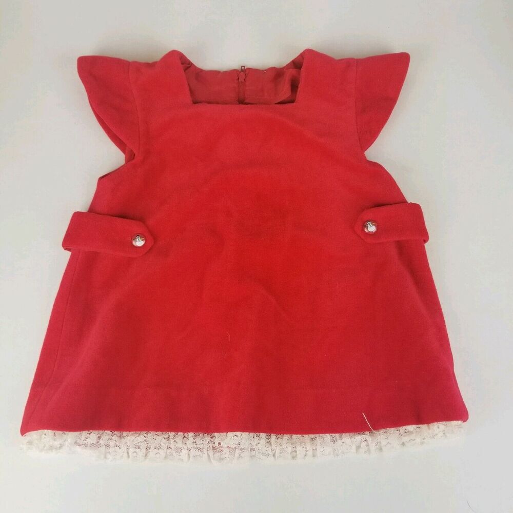 Vintage Handmade 9-12m Red Velvet Lace Cap Sleeve Winter Holiday Christmas dress